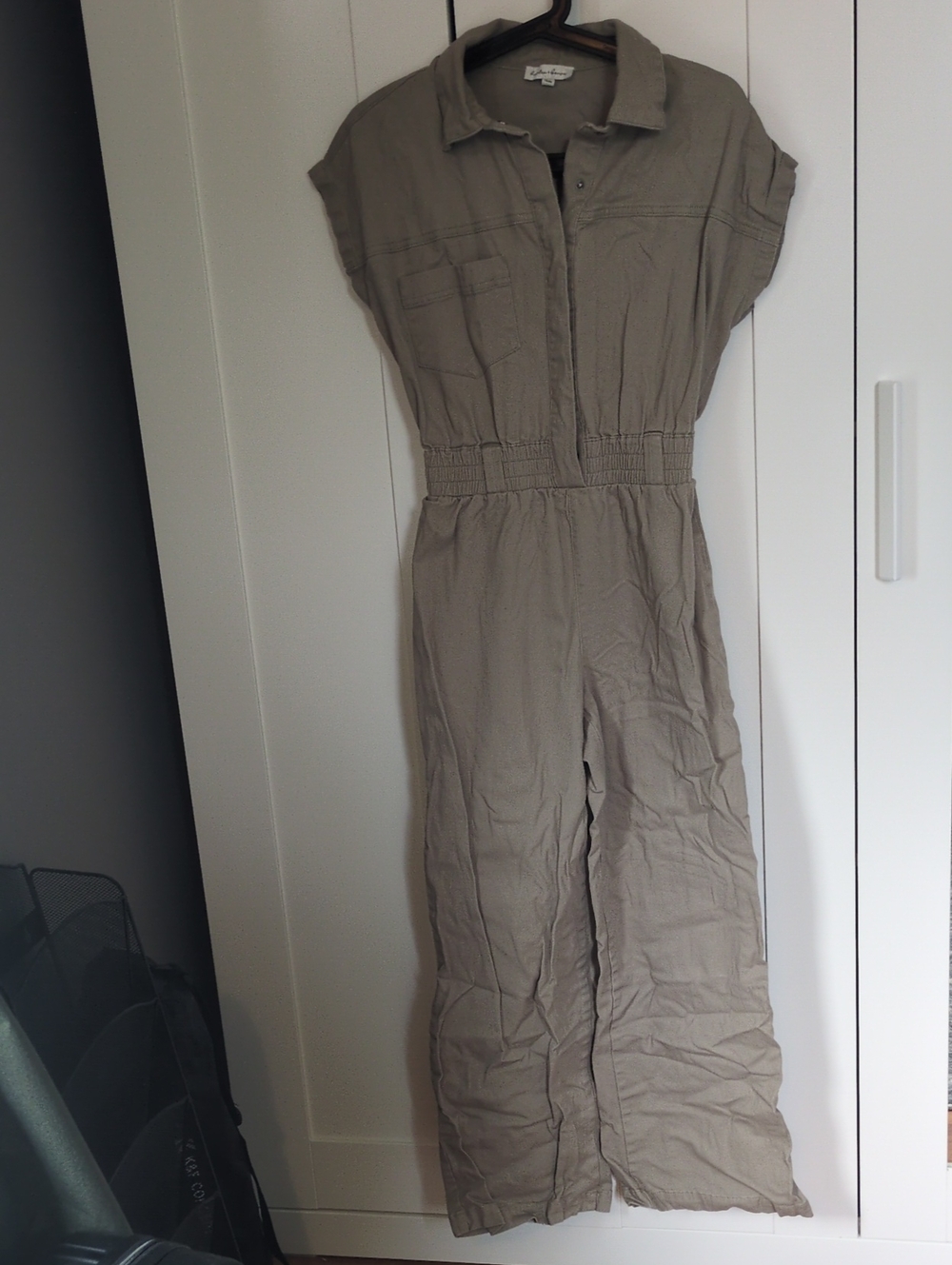 Casual Taupe Utility Jumpsuit with Smocked Waist